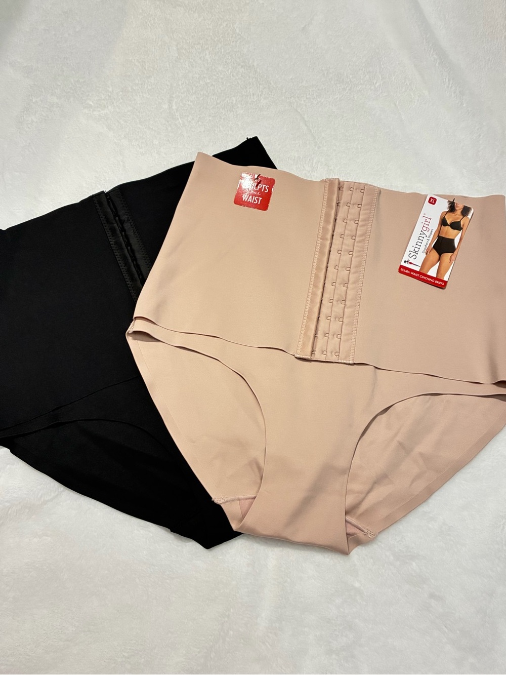 Skinnygirl Scuba Waist Cinching High-Waist Shaping Briefs Black & Nude XL NWT